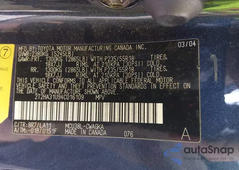 2004 Lexus Rx 330 from USA, damaged, VIN 2T2HA31U94C016109